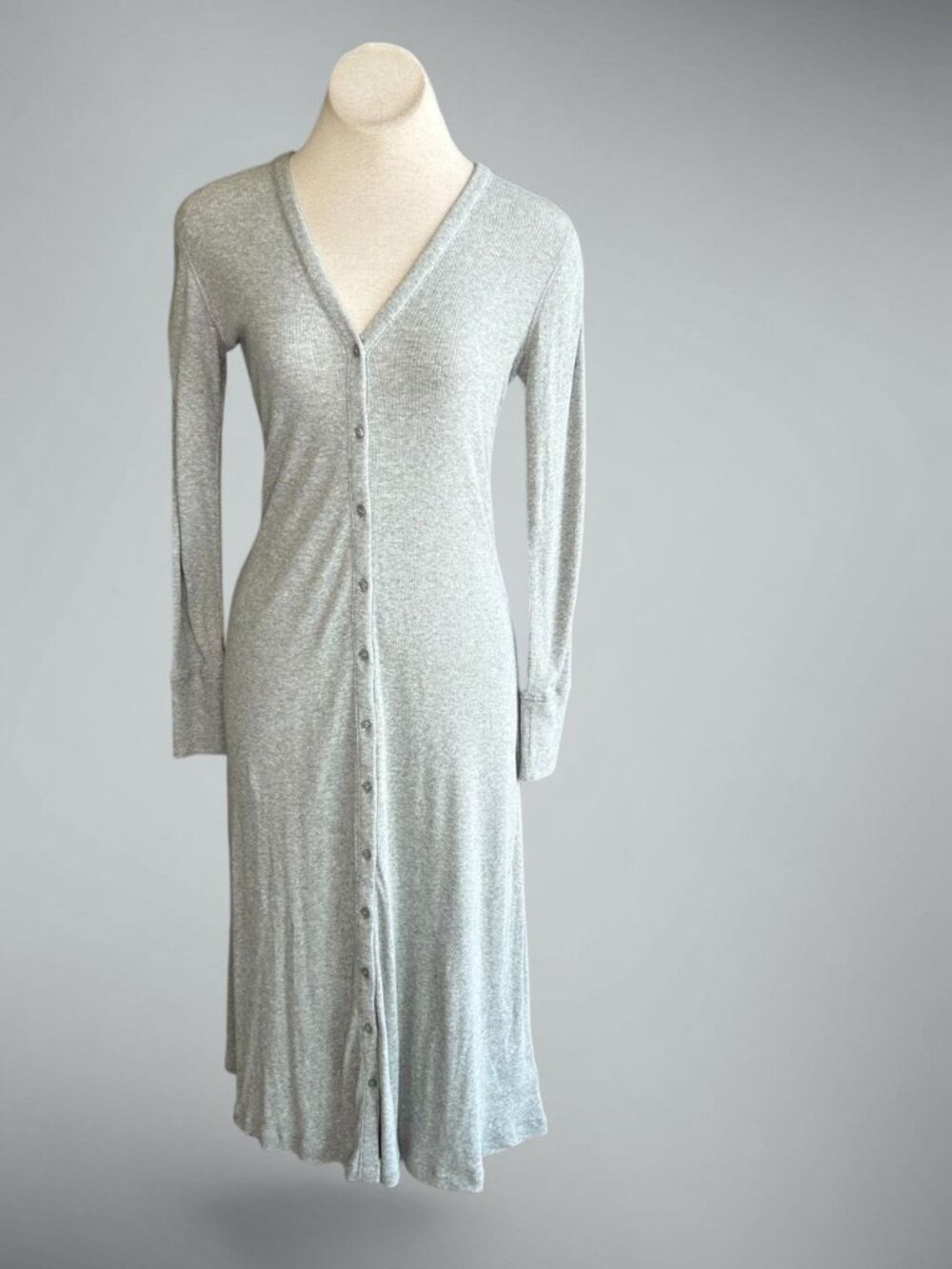 J. Crew Gray Button Front Ribbed Knit Midi Dress Cotton Modal Size M